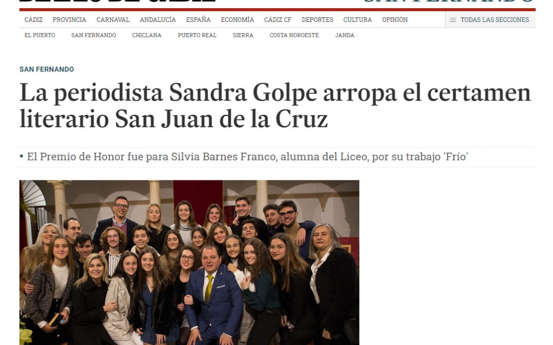 La periodista Sandra Golpe arropa el certamen literario San Juan de la Cruz ( Diario de Cádiz )